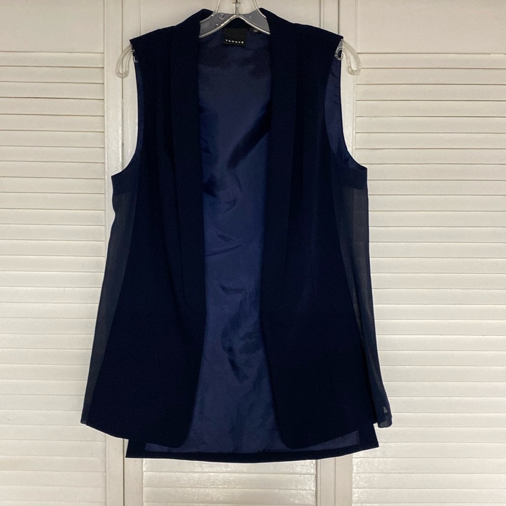Trouve Navy Blue Vest w/sheer sides 
Women’s size M
